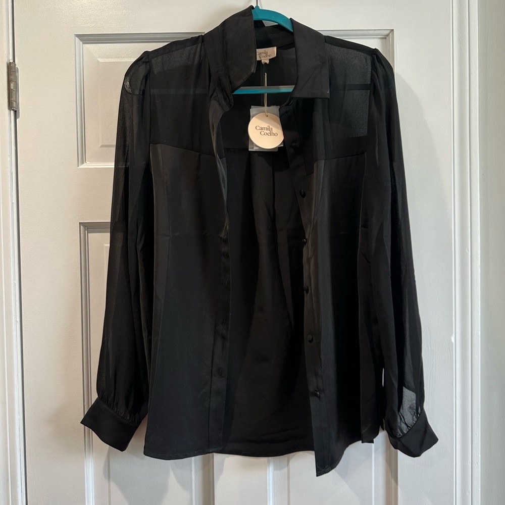 Black Sheer Button-Up Blouse